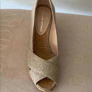 Espadrille Wedge metallic linen